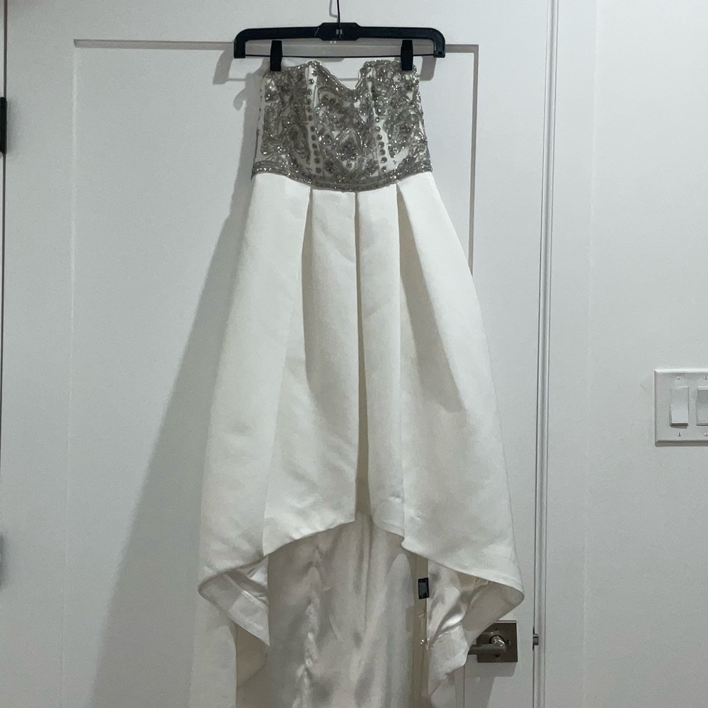 White and Silver Parker Black High Low Evening Dress
